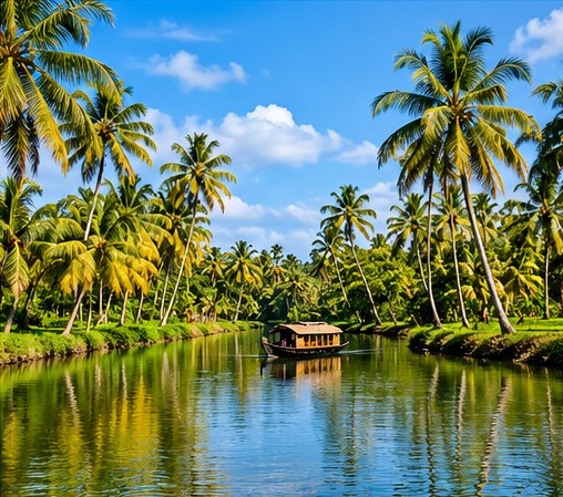 Beautiful Kerala landscape and palm trees